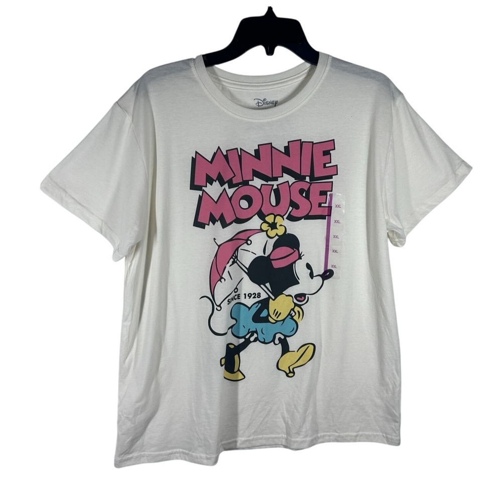 Disney Minnie Mouse Graphic T-Shirt Women's XXL White Short Sleeve Flawed (Flaw)